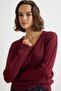 Bordo More Sustainable Saç Örgü V Yaka Oversize Triko Kazak TWOAW27KZ00222 - 3