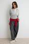 Gri Melanj Kalın Şardonsuz Bele Oturan Kapüşonlu Fermuarlı Örme Hırka/Sweatshirt TWOAW27SW00048 - 2
