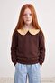 Brown Girl's Baby Collar Thick Non-Embossed Knitted Sweatshirt Tkdaw27Sw00051 - 4