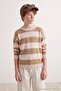 Beige Boys' Striped Crew Neck Knitwear Sweater Tkdaw27Kz00018 - 2