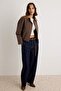 Brown Cotton Fabric Suede Epaulet Collar Detailed Oversize Fit Bomber Jacket Coat Twoaw27Mo00117 - 2