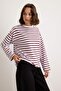 Ekru Çizgili Oversize/Geniş Kesim Bisiklet Yaka İnce Örme Sweatshirt TWOAW23SW00326