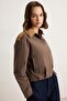 Brown Cotton Fabric Suede Epaulet Collar Detailed Oversize Fit Bomber Jacket Coat Twoaw27Mo00117 - 3