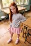 Gray Girls' Cotton Thick/Inner Fleece Plain/Basic Crew Neck Knitted Sweatshirt Tkdaw27Sw00058 - 2