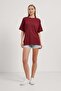 Women's Short Sleeve Crew Neck Basic Burgundy T-Shirt - 3