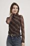 Armalife 10593 Plain Checked Sleeves Transparent Women's Blouse - 2