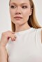 Women's Sleeveless Summer Crew Neck Ecru Crop Body - 2