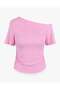 Drawstring Asymmetric Collar Stretchy Knitted Bluz - 3