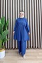 Ceyda Jeans Pants Suit Jeans Fabric Women's Dark Blue Buttoned Pleated Stitching Detailed Pants Suit - 4