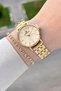 Women's Wristwatch and Bracelet with Yellow Dial and Gold Color 30 mm Strap, Gift Packaged