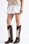 Beige Brown Matte Leather Embroidered Trok Detail Western Cowboy Boots - 6