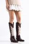 Beige Brown Matte Leather Embroidered Trok Detail Western Cowboy Boots - 5
