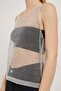 Women's Transparent Tight Glitter Strap Summer Gray Blouse - 4