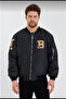 Unisex Long Sleeve Printed Bomber Jacket - Black