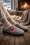 Winter Women's Home Garden Comfort Sole Embroidered Heart Patterned Felt Slippers - 2