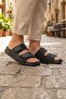 Summer Men's Faux Leather Comfortable Insole Two Velcro Belt Adjustable Daily Slippers