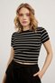 Women's Crew Neck Striped Tight Black Crop T-Shirt - 3