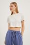 Women's Tight Summer Crew Neck Ecru Crop T-Shirt