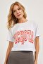 Women's Printed Short Sleeve Summer White Crop T-Shirt - 3