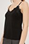 Women's Lace Thin Strap Summer Basic Black Blouse - 3