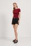 Women's Short Sleeve Flexible Tight Boat Neck Burgundy T-Shirt - 3