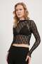Women's Lace Transparent Summer Black Crop Blouse