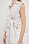 Women's Striped Side Tie Sleeveless Summer Cream Blouse - 4