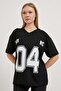Women's 04 Print V-Neck Oversize Black College T-Shirt