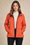 Women's Orange Water-Resistant Windbreaker & Raincoat with Removable Hood and Zipper - 4