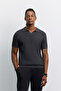 Men's Anthracite Polo Collar Buttonless Rayon Blend Regular Fit Knitwear T-Shirt A62Y5060