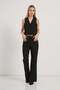 Women's High Waist Wide Leg Black Palazzo Trousers - 2