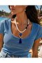 Mediterranean White Navy Blue Syriac Stone Tassel Glass & Crystal Bead Handmade Necklace - 2