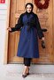 Garnished Sleeve Trench Coat Indigo 4435