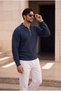 Gibson Oversize Half Zip Shirt Polo Neck Thessaloniki Knitted Men's Knitwear Sweater - Indigo - 6