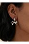 Silver Color Lacquer Finish Infinity Women's Stud Earrings with Ribbon Object