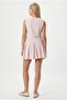 Women's Zera Linen Cotton Pink Vest Waist Elastic Skirt Bottom Top Set - 5