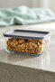 Cube Glass Storage Container Single Large Size 1170 ml Rectangular Gray Plastic Lid - 2