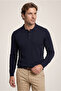 Polo Neck Buttoned Regular Fit Striped Knit Sweater