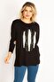 Women's Large Size Black Stone and Print Detailed Blouse 65n34713 - 5