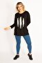 Women's Large Size Black Stone and Print Detailed Blouse 65n34713 - 2