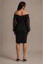 Off-The-Shoulder Midi Pencil Dress with Chiffon Sleeves - 2