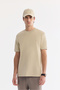 Men's Beige Crew Neck Cotton Pack Elastane Jacquard Regular Fit T-Shirt A61Y1032