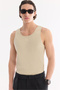 Men's Beige Sleeveless Basic Ribbed Regular Fit Undershirt B001058 - 5