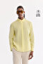 Men's Light Yellow Button-Down Collar 100% Linen Comfort Fit Shirt B002191
