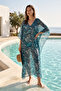 Remsa Modest Swimsuit Knit One-Piece Kaftan Pareo 430-T12 Striped Leaf