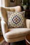 4-Piece Decorative Cushion Cover 43X43 cm and Runner 40X140 cm Tile and Floral Patterned Living Room Set - 5
