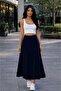 Women's Navy Blue Flared Long Skirt - 2