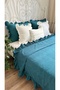 İnci Vintage Alaçatı Blue Ruffled Bedspread Double Size - 6