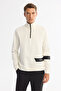 Men's Ecru Stand Collar Cotton Printed Elastane Regular Fit Sweatshirt A42Y1202 - 3