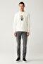 Men's Ecru Crew Neck Interlock Printed Regular Fit Sweatshirt A41Y1248 - 5